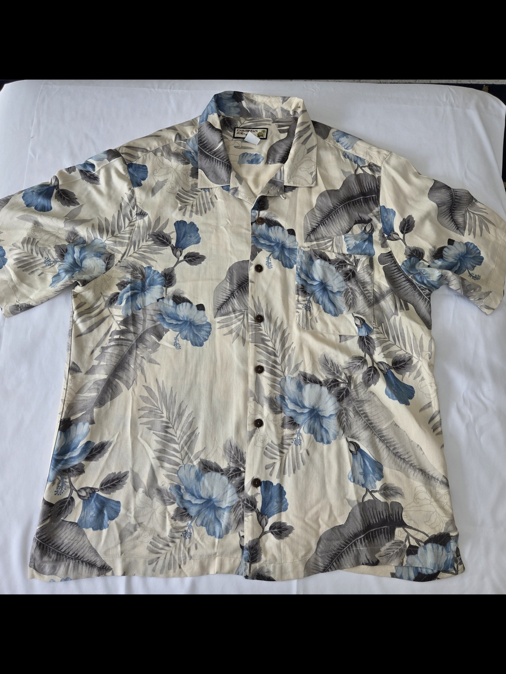 Caribbean Joe XL Button Short Sleeve Hawaiian Tropical Beach Shirt 100% Silk